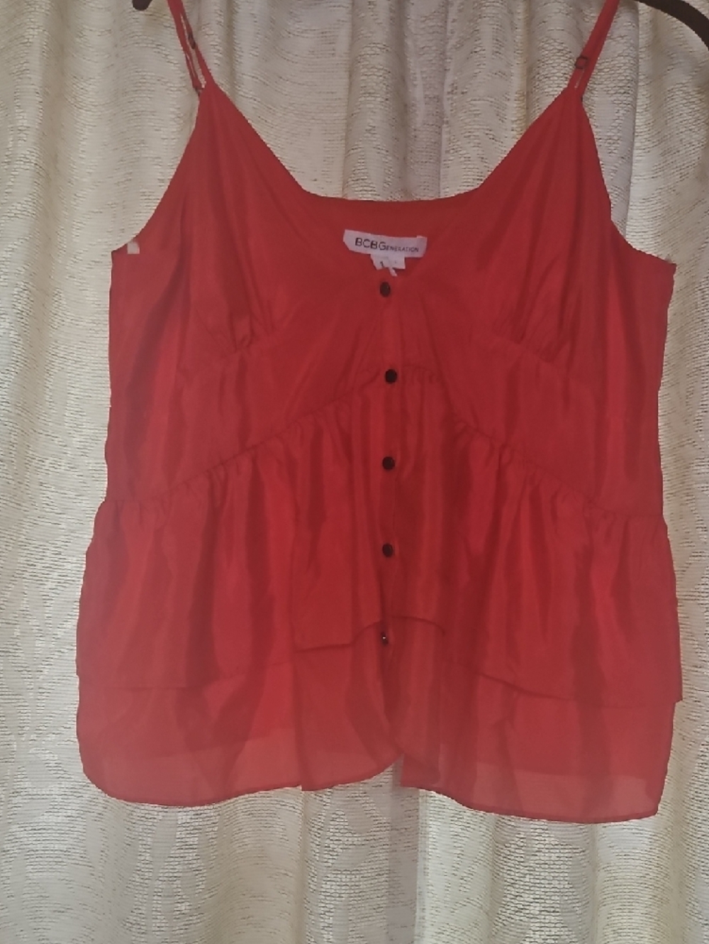 BCBG Red Tiered Button-Front Spaghetti Strap Camisole - Picture 3 of 3